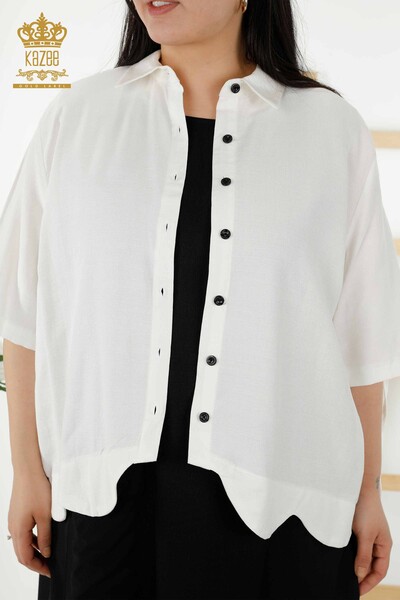 فستان قميص نسائي - بنمط مورد - أبيض أسود - 20367 | كازي - Thumbnail