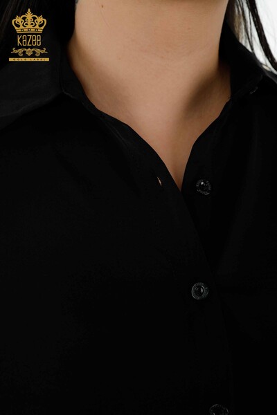 بدلة قميص نسائي بالجملة - زر خلفي مفصل - أسود - 20320 | كازي - Thumbnail