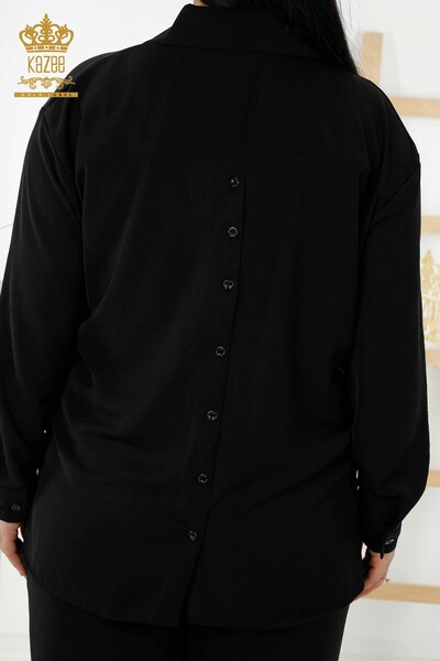 بدلة قميص نسائي بالجملة - زر خلفي مفصل - أسود - 20320 | كازي - Thumbnail
