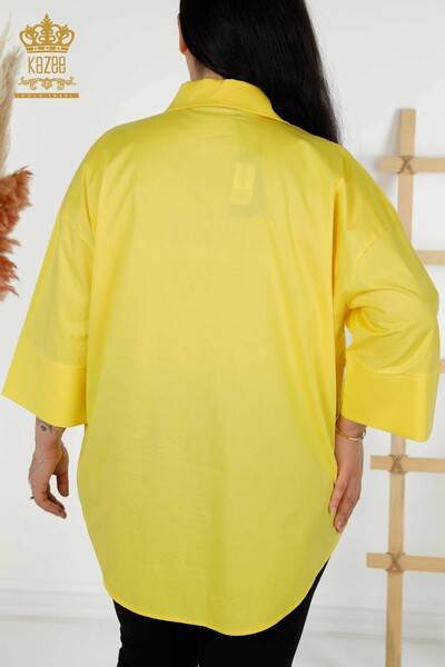 الجملة قميص نسائي - جيب - مطرز بالحجر - أصفر - 20346 | كازي - Thumbnail