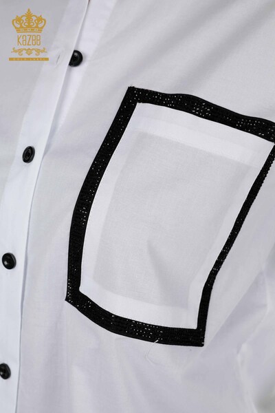 قميص نسائي بالجملة لونين أبيض وأسود - 20310 | كازي - Thumbnail