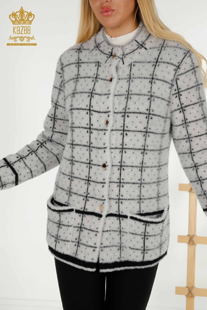 سترة نسائية بالجملة لونين أنجورا إكرو أسود - 30592 | كازي - 2