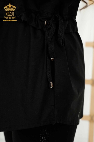 قميص نسائي بالجملة - حبل مربوط - أسود - 20355 | كازي - Thumbnail