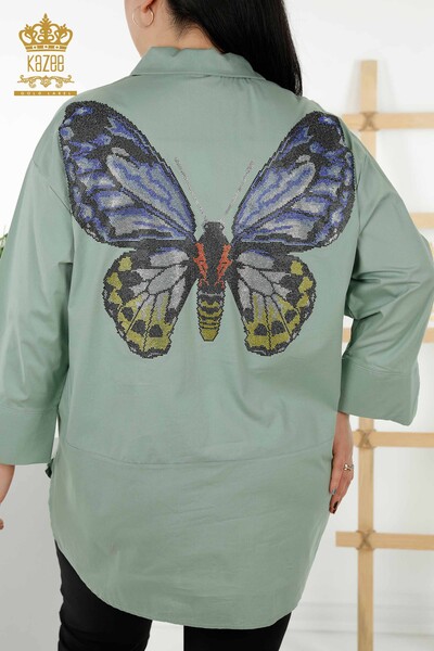 قميص نسائي بالجملة - ظهر - نمط الفراشة - أخضر - 20107 | كازي - Thumbnail