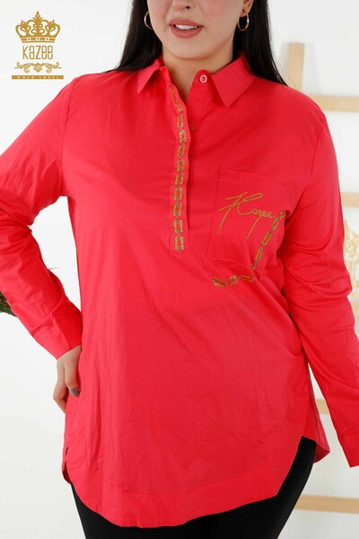 قميص نسائي بالجملة - ظهر - نمط وردة - مرجاني - 20110 | كازي - Thumbnail