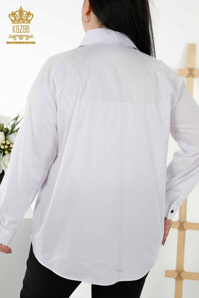 قميص نسائي - بنمط مورد - أبيض - 20351 | كازي - Thumbnail