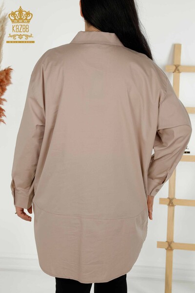 نسائي - قميص - مزين بالورود - بيج - 20439 | كازي - Thumbnail
