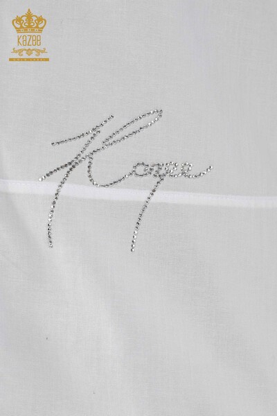 قميص نسائي بالجملة - ظهر - نمط الفراشة - أبيض - 20107 | كازي - Thumbnail
