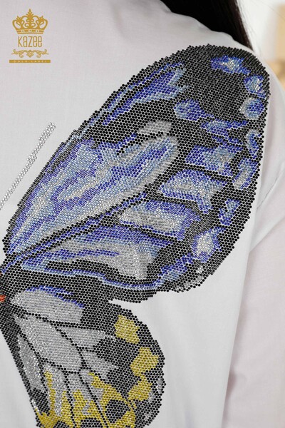 قميص نسائي بالجملة - ظهر - نمط الفراشة - أبيض - 20107 | كازي - Thumbnail
