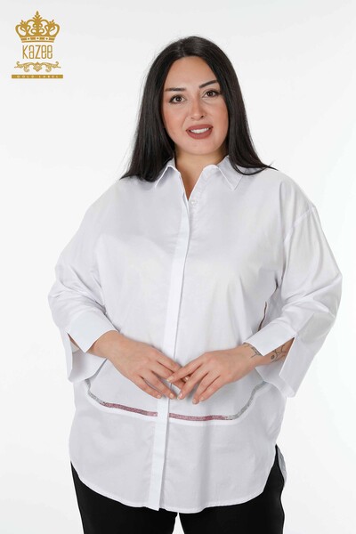 قميص نسائي من الخلف منقوش باللون الأبيض - 20006 | كازي