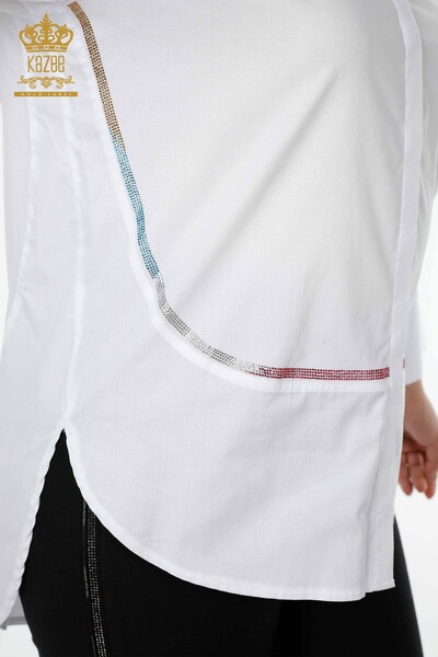 قميص نسائي من الخلف منقوش باللون الأبيض - 20006 | كازي - Thumbnail