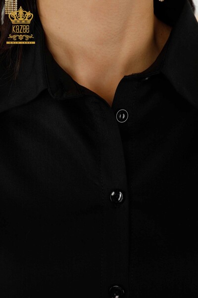قميص نسائي بالجملة - مفصل الأكمام - أسود - 20247 | كازي - Thumbnail