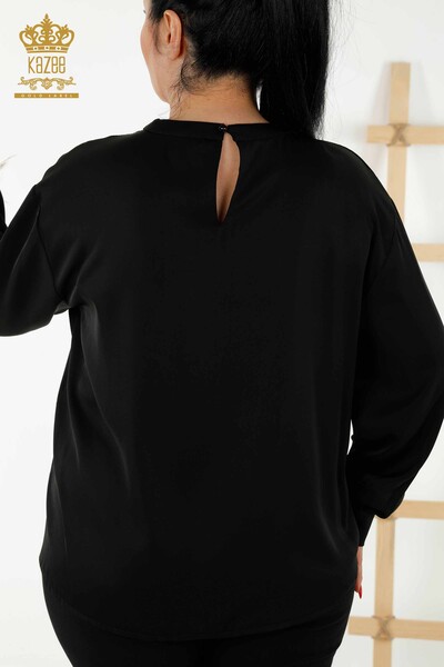 قميص نسائي بالجملة - كم - مفصل بأزرار - أسود - 20376 | كازي - Thumbnail
