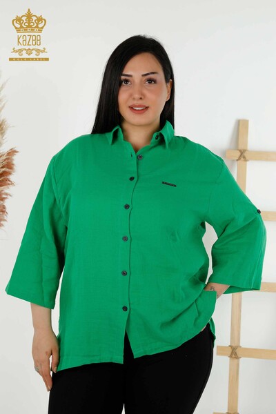 قميص نسائي بالجملة - كم - مفصل بأزرار - أخضر - 20403 | كازي