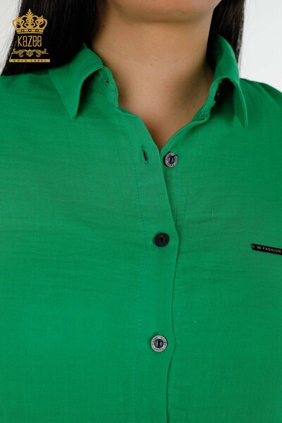 قميص نسائي بالجملة - كم - مفصل بأزرار - أخضر - 20403 | كازي - Thumbnail
