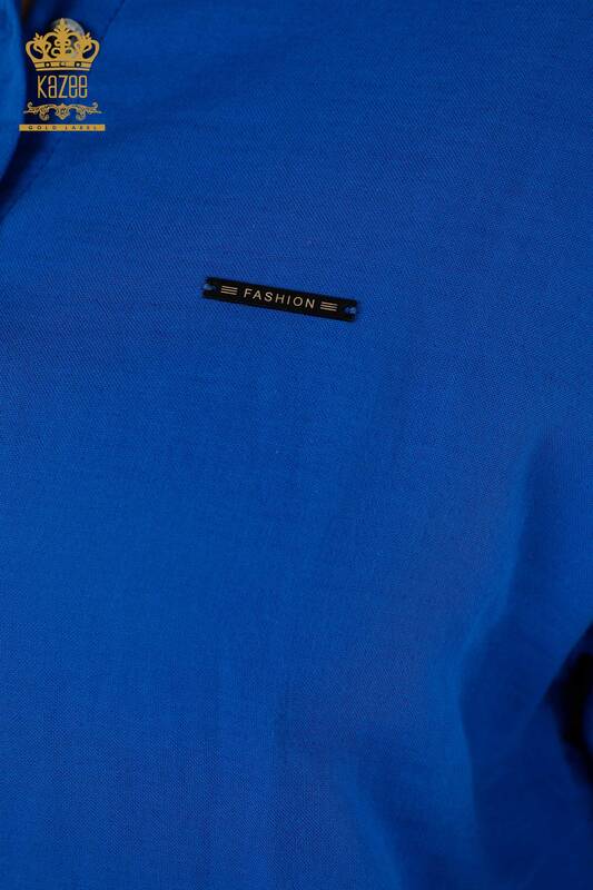 قميص نسائي بالجملة - كم - مفصل بأزرار - ساكس - 20403 | كازي