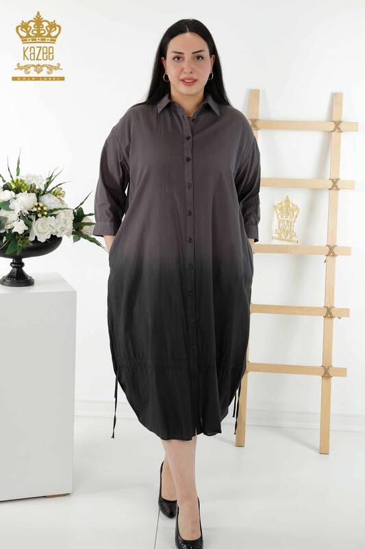 فستان قميص نسائي - انتقالي اللون - جيب - أسود - 20365 | كازي
