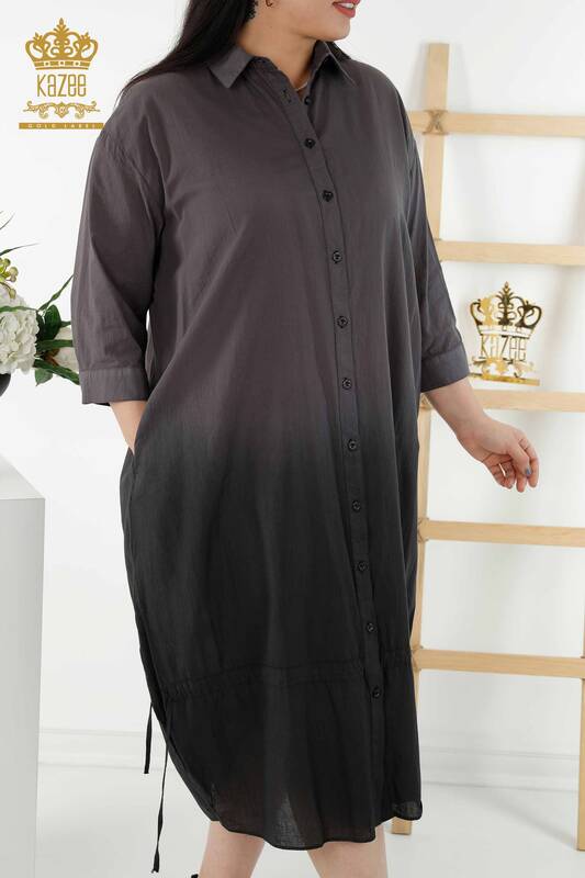 فستان قميص نسائي - انتقالي اللون - جيب - أسود - 20365 | كازي