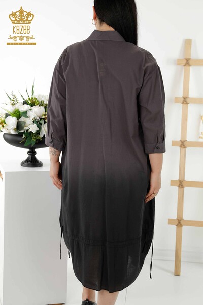 فستان قميص نسائي - انتقالي اللون - جيب - أسود - 20365 | كازي - Thumbnail