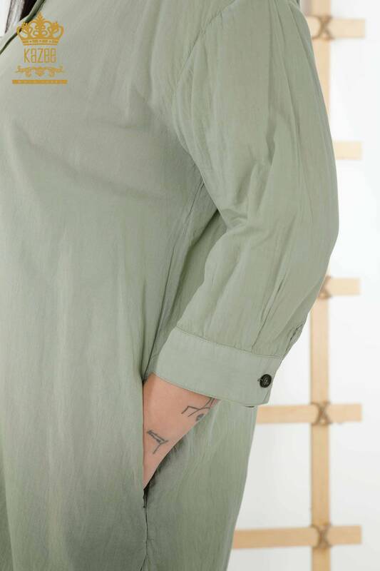 فستان قميص نسائي بالجملة - لون انتقالي - جيب - كاكي - 20365 | كازي