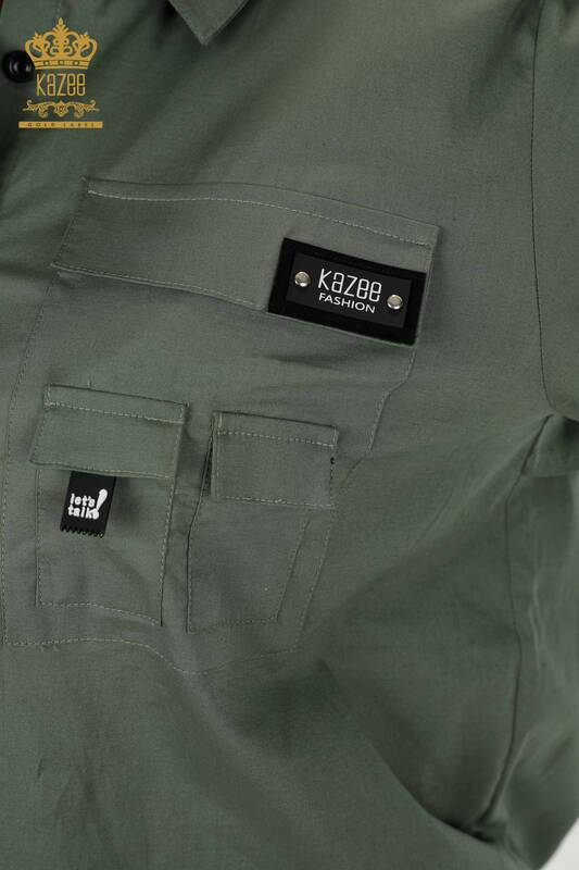 قميص نسائي - جيب مفصل - كاكي - 20325 | كازي
