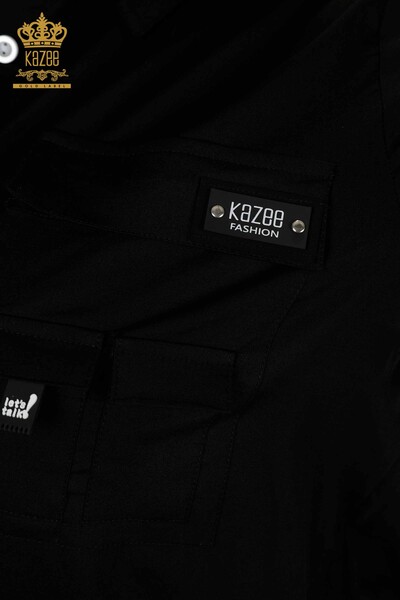 قميص نسائي بالجملة - مُفصل بالجيب - أسود - 20325 | كازي - Thumbnail