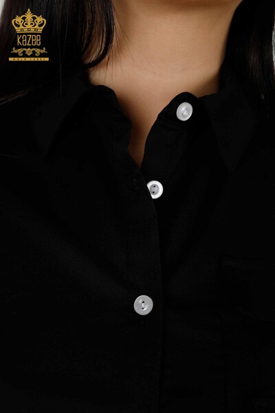 قميص نسائي بالجملة - مُفصل بالجيب - أسود - 20325 | كازي - Thumbnail