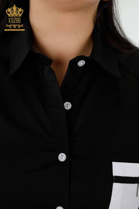 قميص نسائي بجيب مفصل باللون الأسود - 20352 | kazee