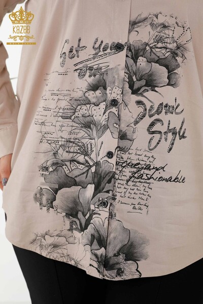 قميص نسائي بالجملة - نقش زهور - بني مينك - 20351 | كازي - Thumbnail