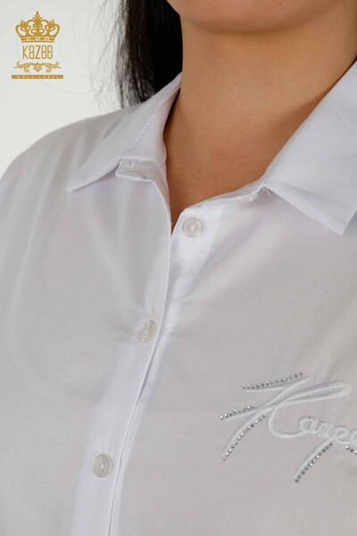 قميص نسائي - تول مفصل - أبيض - 20407 | كازي - Thumbnail