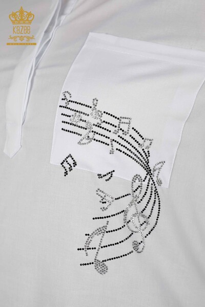 قميص نسائي بالجملة - منقوش - أبيض - 20102 | كازي - Thumbnail (2)