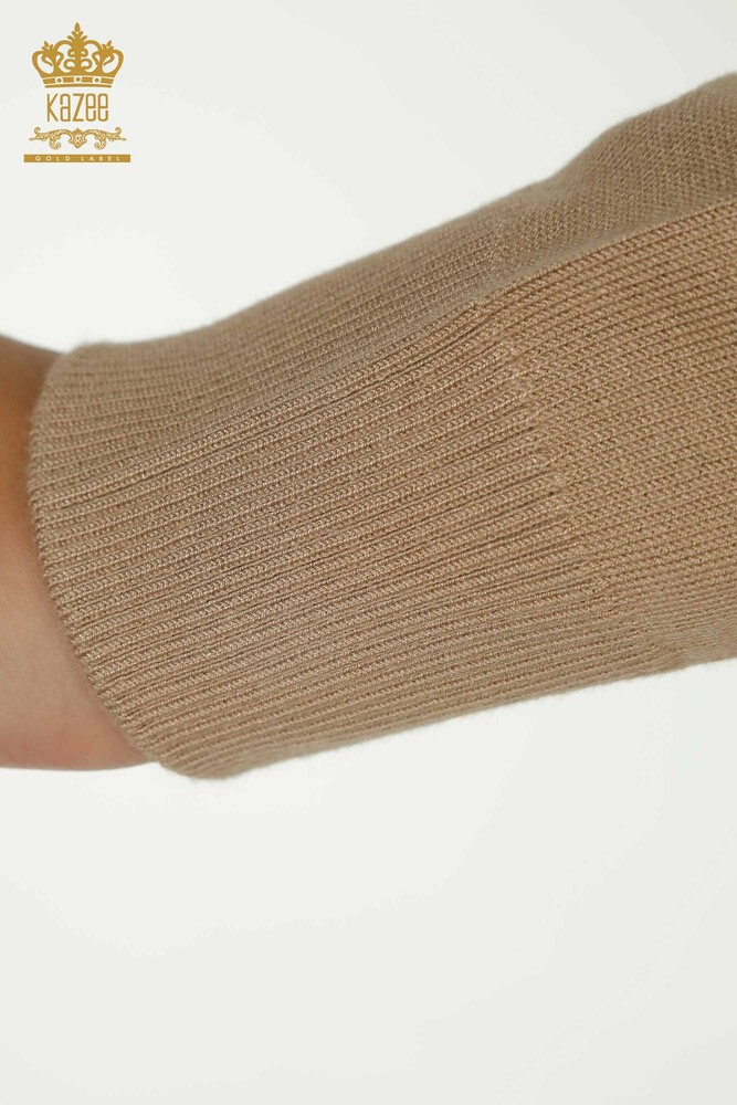 سترة تريكو نسائية بالجملة حجر مطرز بيج - 30471 | كازي - 7