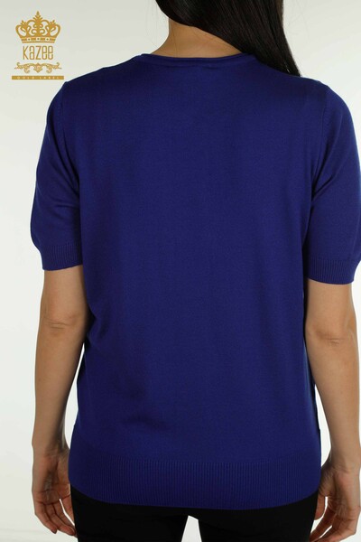 سترة تريكو نسائية بالجملة ساكس مطرز بالحجر - 30460 | كازي - 6