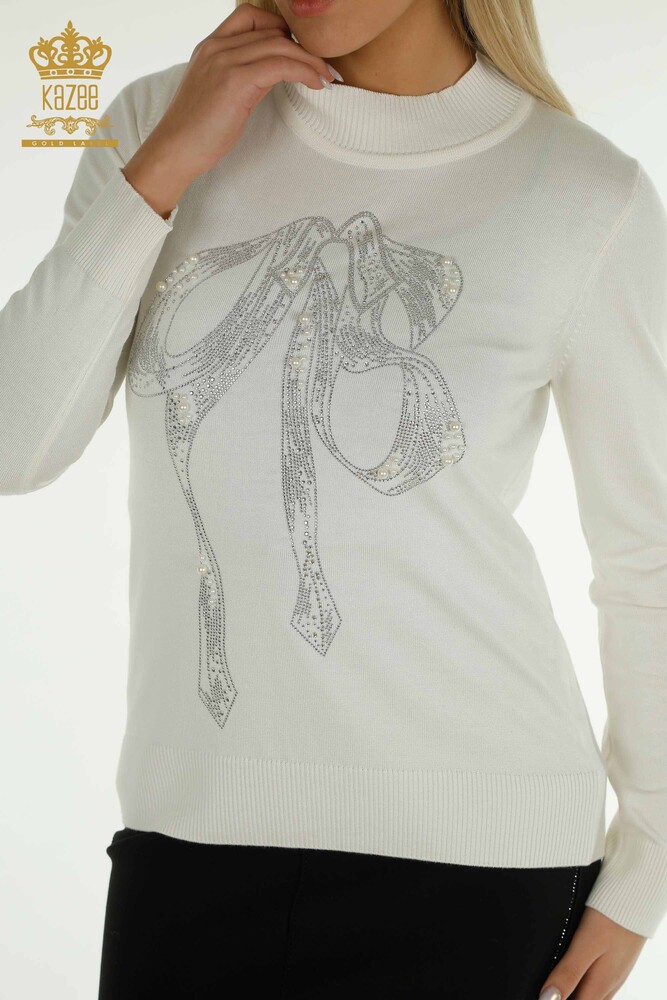 الجملة المرأة سترة تريكو مطرز حجر مطرز إكرو - 30672 | كازي - 2