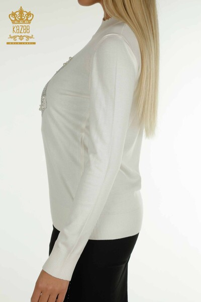 الجملة المرأة سترة تريكو مطرز حجر مطرز إكرو - 30672 | كازي - 6