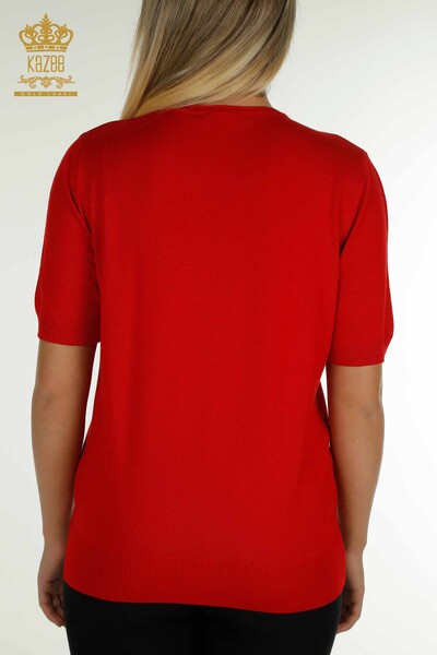 سترة تريكو نسائية بالجملة أحمر مع تطريز حجر الكريستال - 30330 | كازي - 7