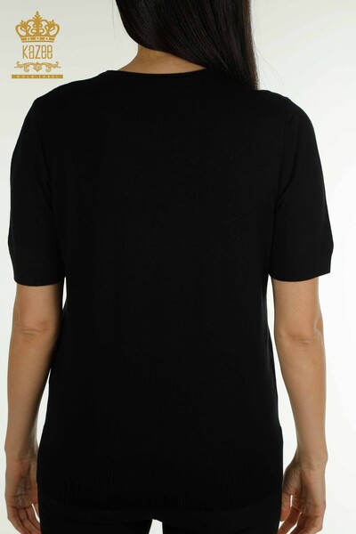 سترة تريكو نسائية بالجملة حجر مطرز أسود - 30460 | كازي - 7