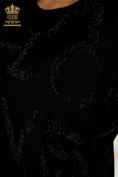 سترة تريكو نسائية بالجملة باللون الأسود مع تطريز حجري - 30501 | كازي - Thumbnail