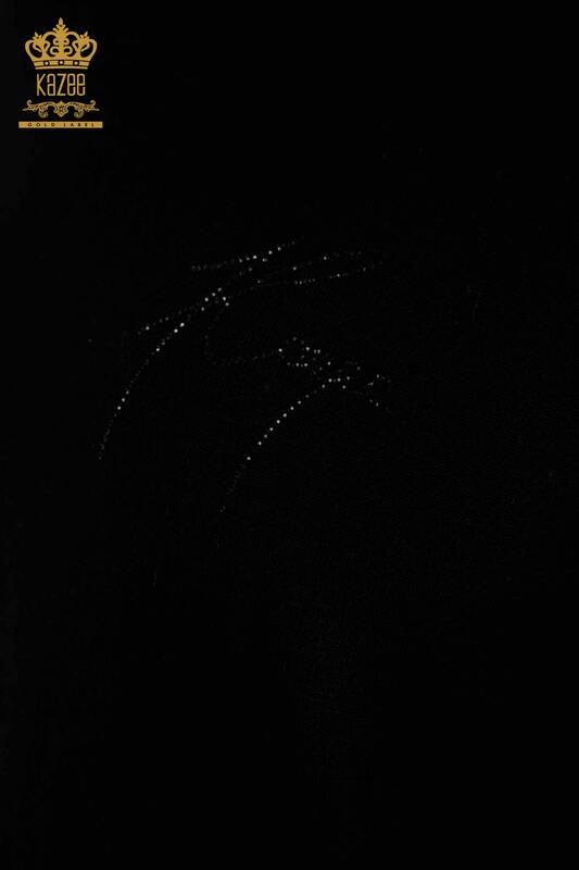 سترة تريكو نسائية بالجملة باللون الأسود مع تطريز حجري - 30553 | كازي