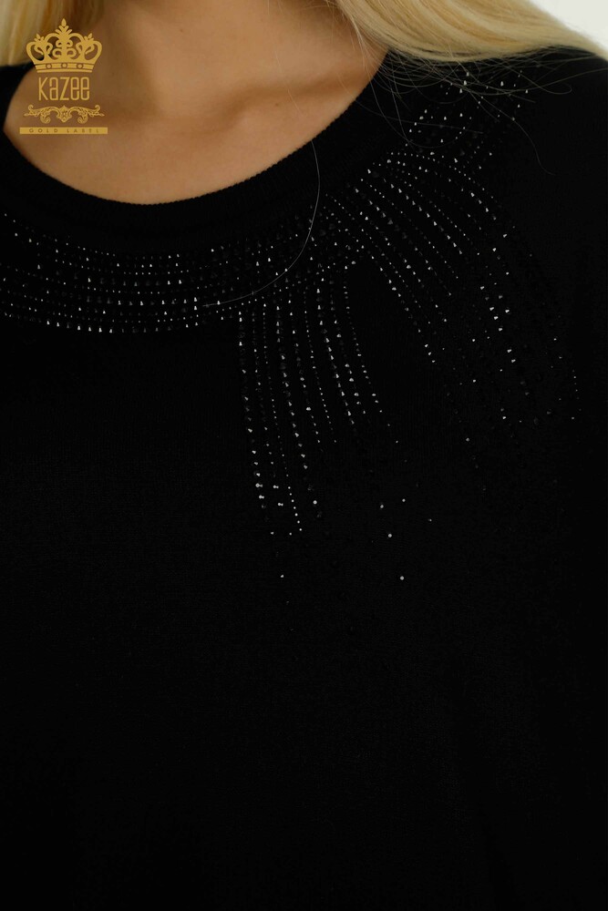 سترة تريكو نسائية بالجملة حجر مطرز أسود - 30623 | كازي - 3