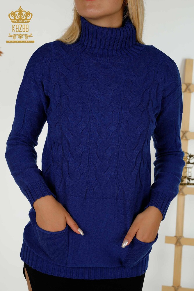 الجملة المرأة سترة تريكو الياقة المدورة ساكس - 30231 | كازي - 3