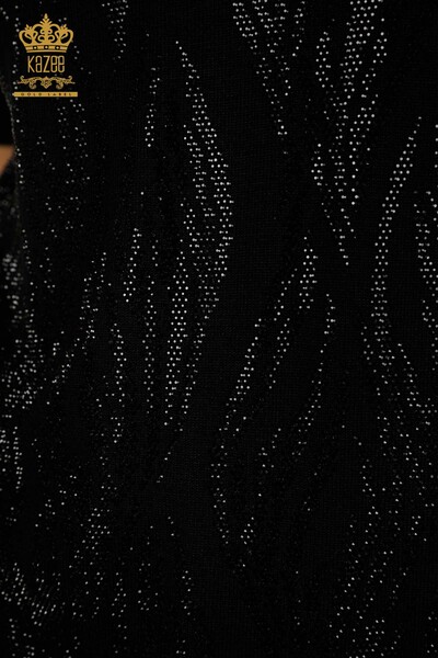 سترة تريكو نسائية بالجملة باللون الأسود مع تطريز حجر الكريستال - 30332 | كازي - Thumbnail