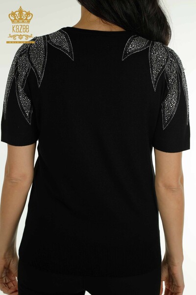 الجملة المرأة سترة تريكو الكتف حجر مطرز أسود أبيض - 30792 | كازي - 7