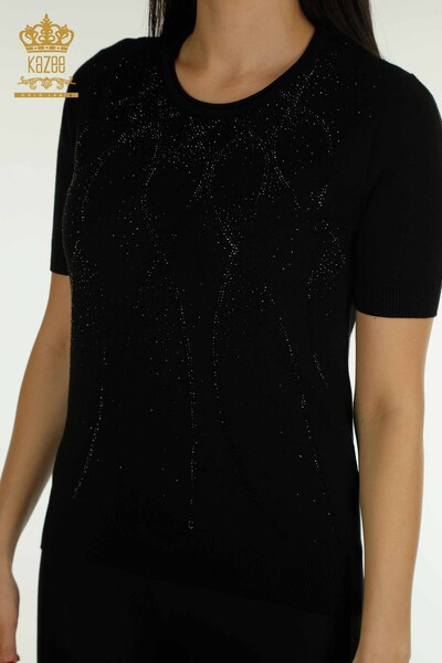 سترة تريكو نسائية بالجملة موديل أمريكي أسود - 30686 | كازي - 2