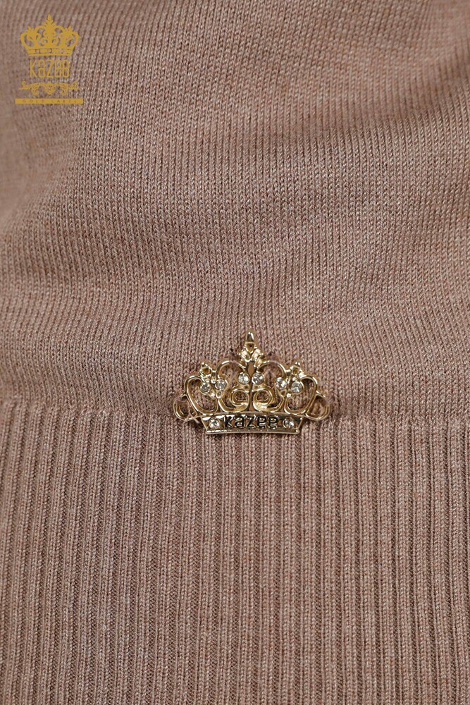 سترة تريكو نسائية بالجملة - ياقة واقفة - أساسية - مينك فاتح - 16663 | كازي - 6