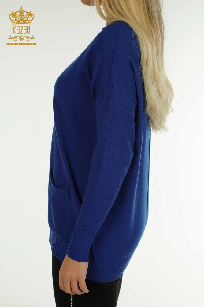 الجملة المرأة سترة تريكو زر ساكس مفصلة - 30178 | كازي - 6