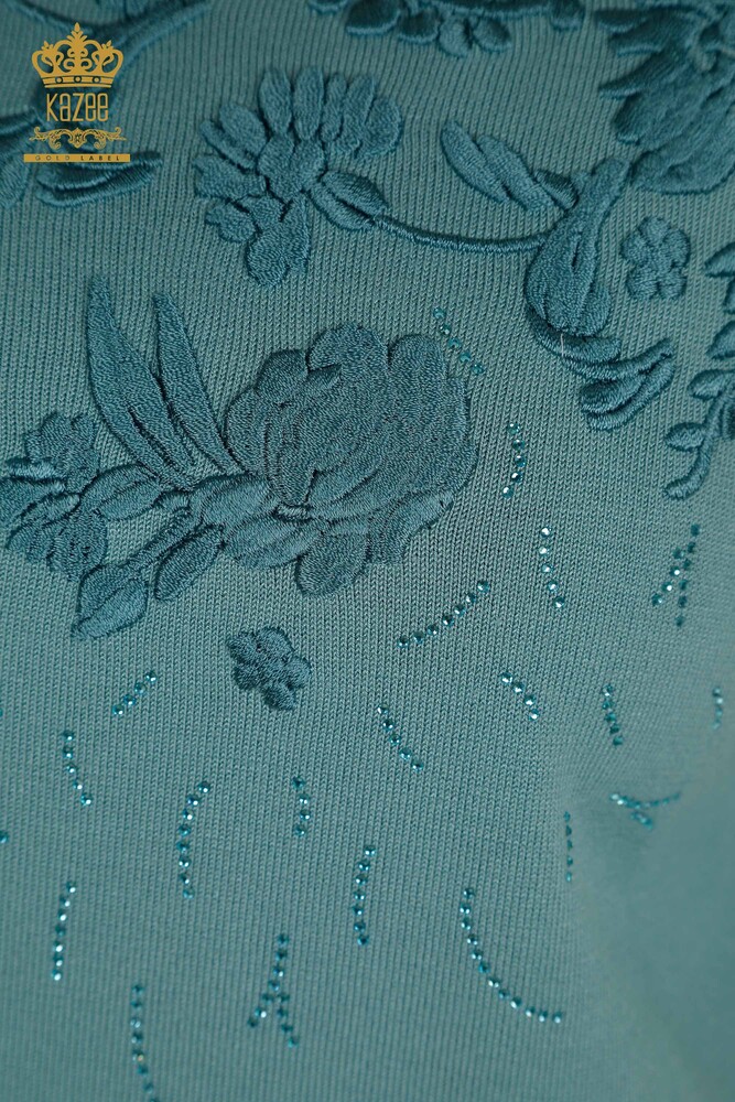 الجملة سترة تريكو نسائية الأزهار المطرزة النعناع - 16849 | كازي - 4