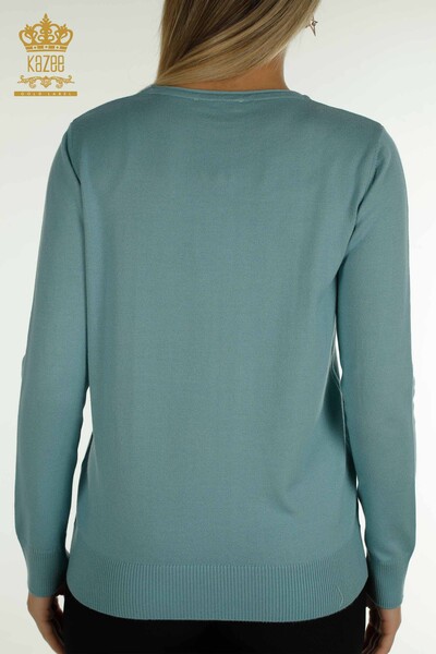 الجملة سترة تريكو نسائية الأزهار المطرزة النعناع - 16849 | كازي - 8