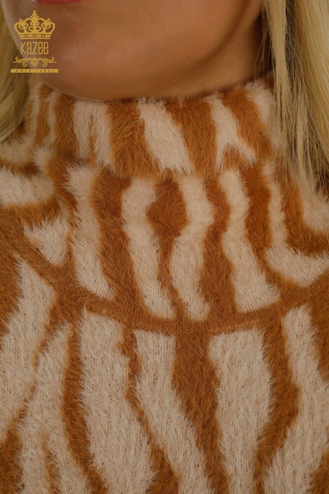 الجملة سترة نسائية تريكو أنجورا منقوشة بيج - 30320 | كازي - 3