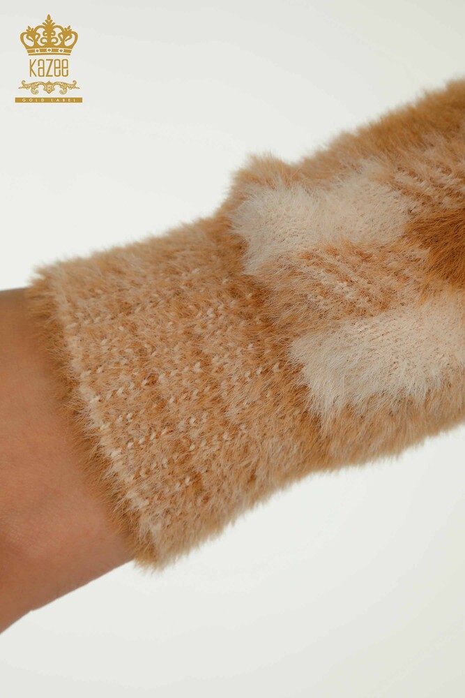 الجملة سترة نسائية تريكو أنجورا منقوشة بيج - 30320 | كازي - 5